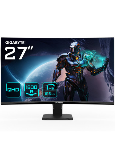 GIGABYTE GS27QC 27" Monitor da Gioco Curvo QHD - 2560 x 1440, 1500R, 165Hz, 1ms, 250 cd m², FreeSync Premium, HDR Ready, HDMI