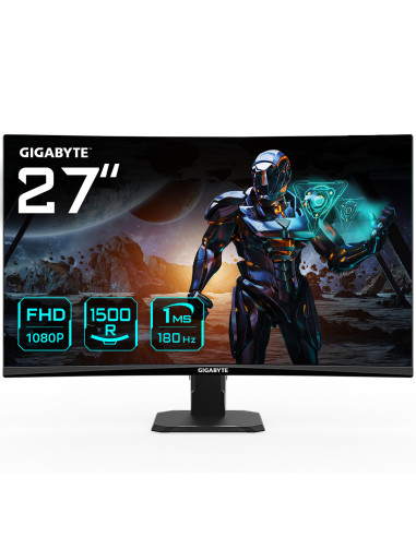 GIGABYTE GS27FC 27" Monitor da Gioco Curvo FHD - 1920 x 1080, 1500R, 180Hz, 1 ms, 250 cd m², FreeSync Premium, HDR Ready, HDMI